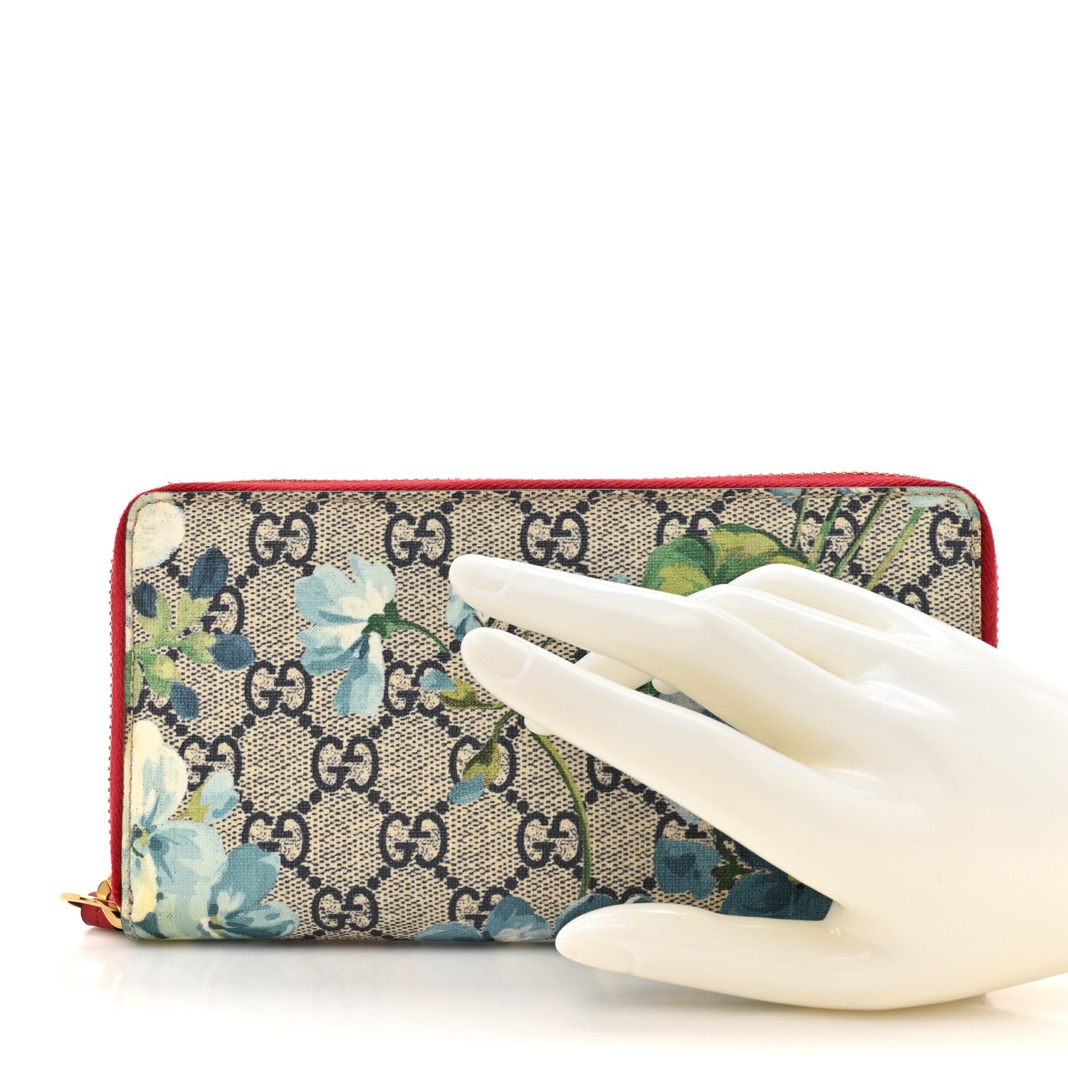 Gucci GG Supreme Monogram Blooms Zip Around Wallet Blue Red 2 of 11