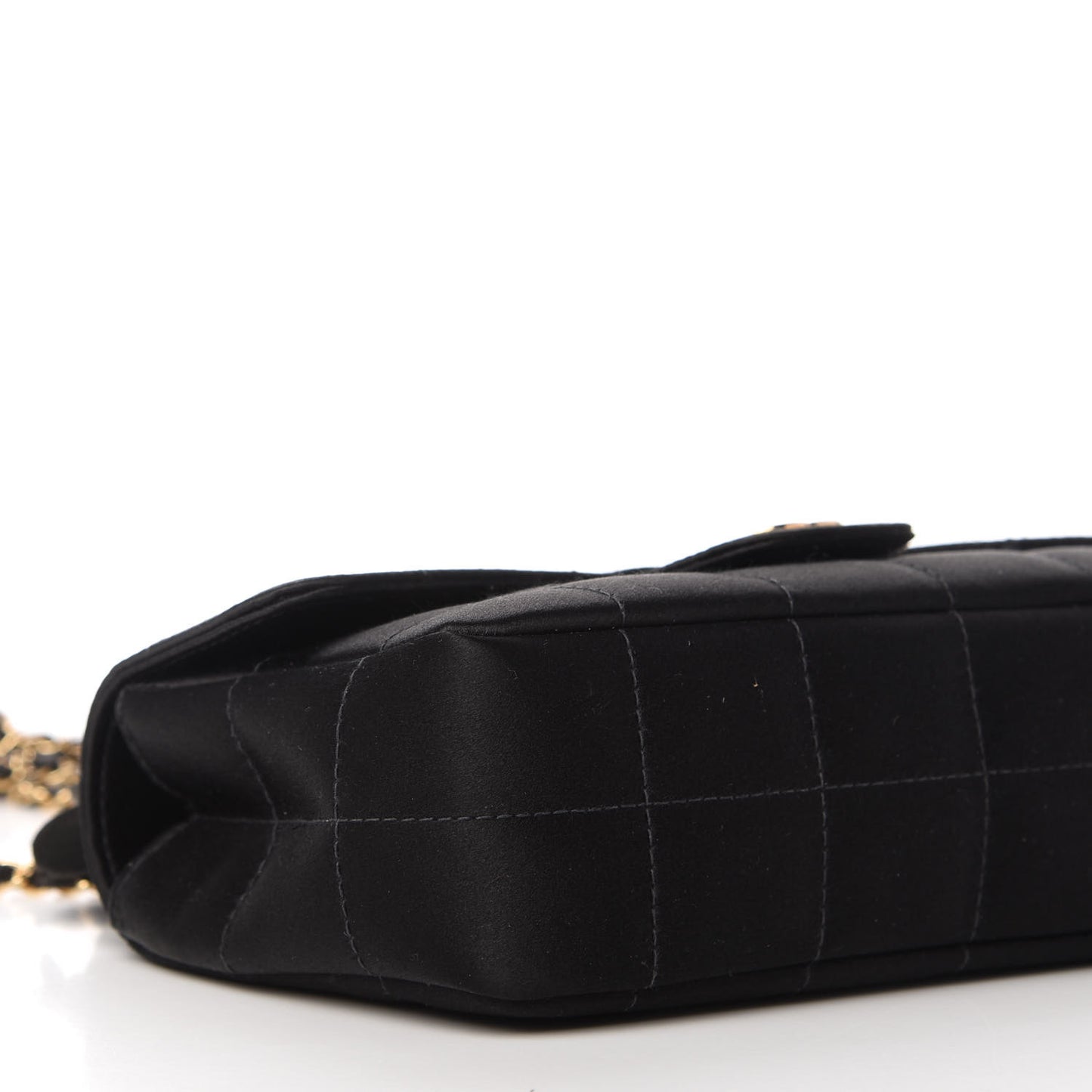 Satin Chocolate Bar Quilted Camellia Rectangular Mini Flap Black