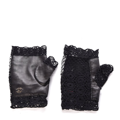 Chanel Lambskin Lace Fingerless Gloves 7 Black 1 of 6