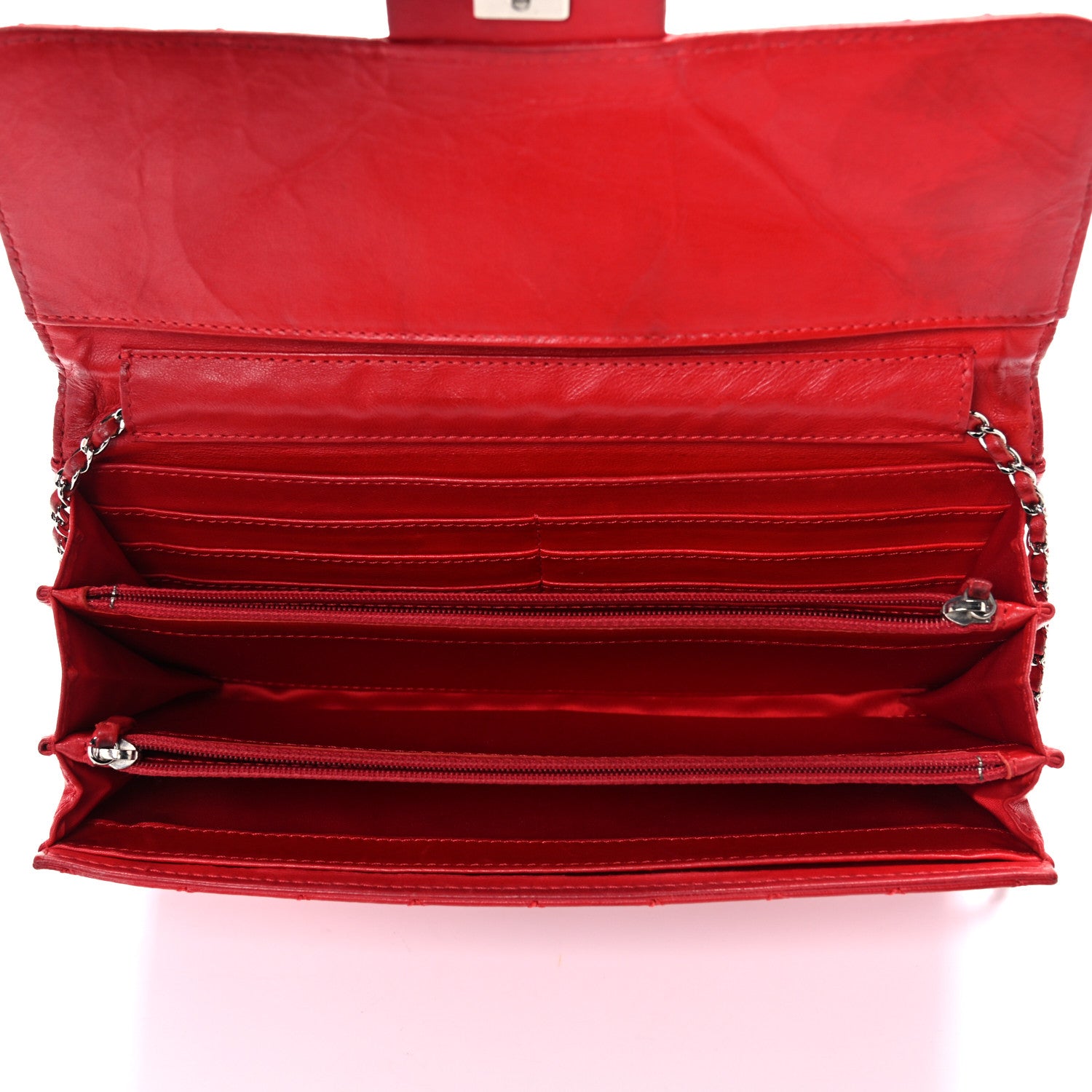 Chanel Lambskin Quilted East West Flap Clutch Red 4 of 16