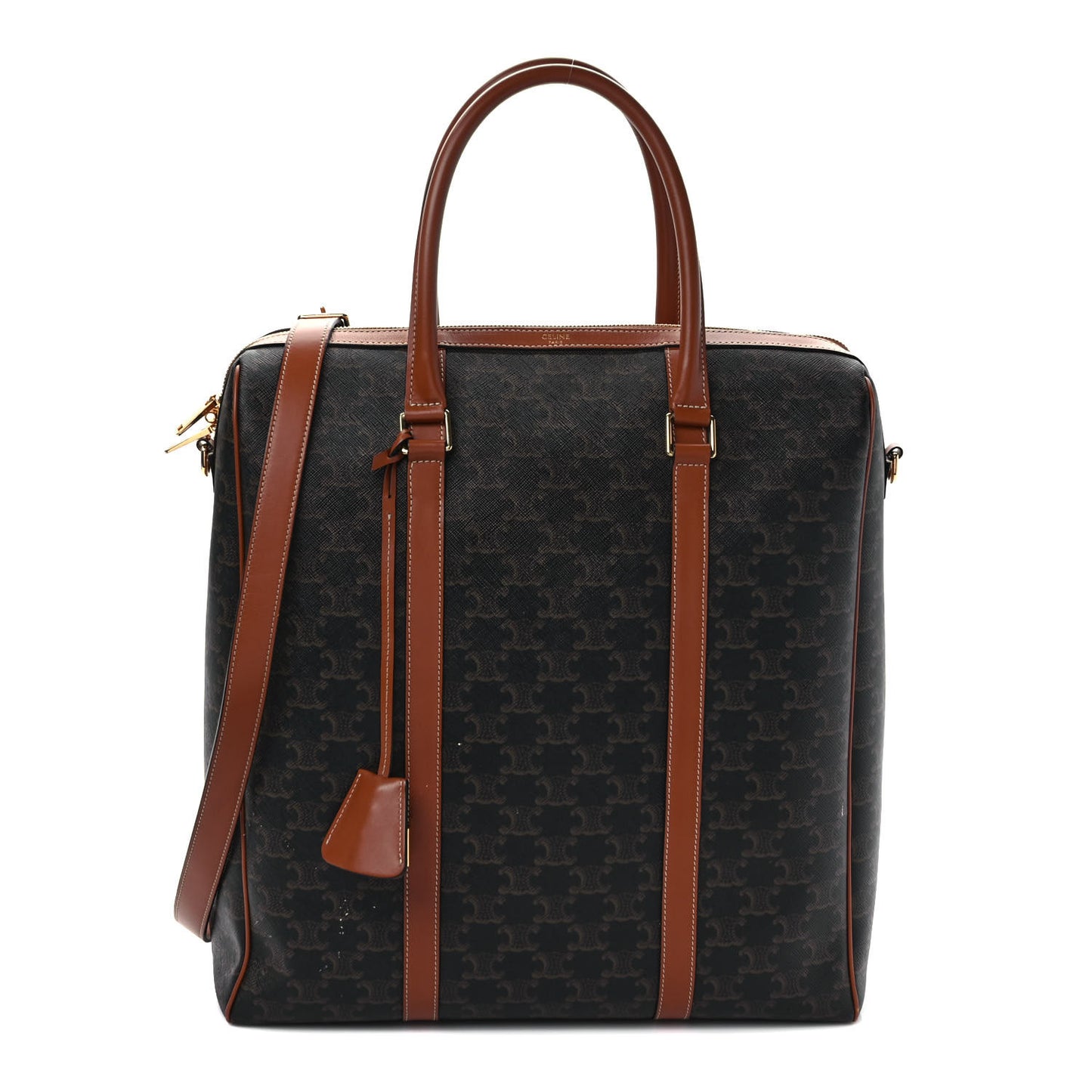 Triomphe Canvas Calfskin Vertical Boston Bag Tan