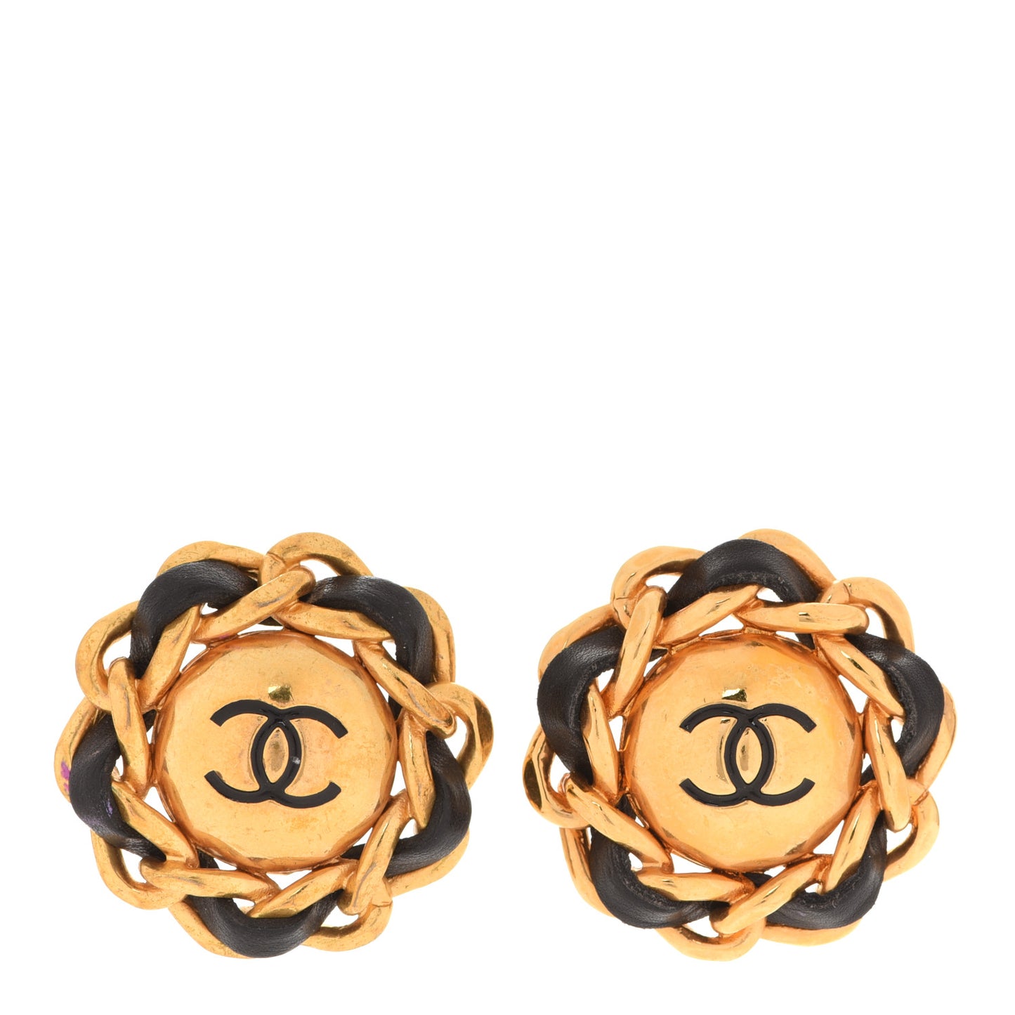 Lambskin Chain CC Clip On Earrings Gold