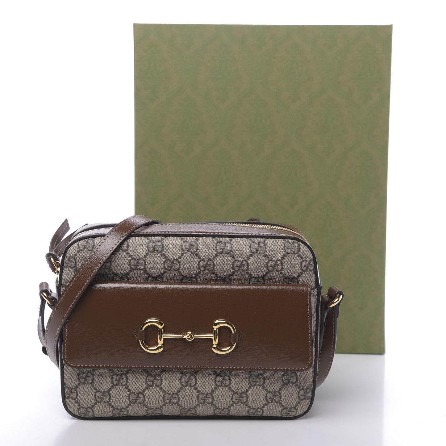 GG Supreme Monogram Small Horsebit 1955 Shoulder Bag Beige Brown Sugar