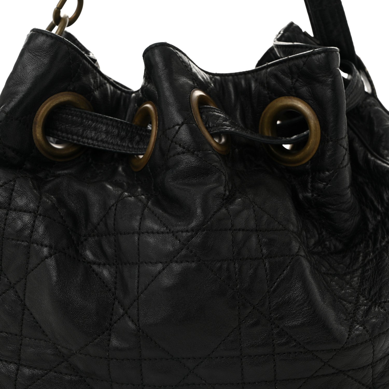 Christian Dior Lambskin Cannage Drawstring Bag Black 8 of 12