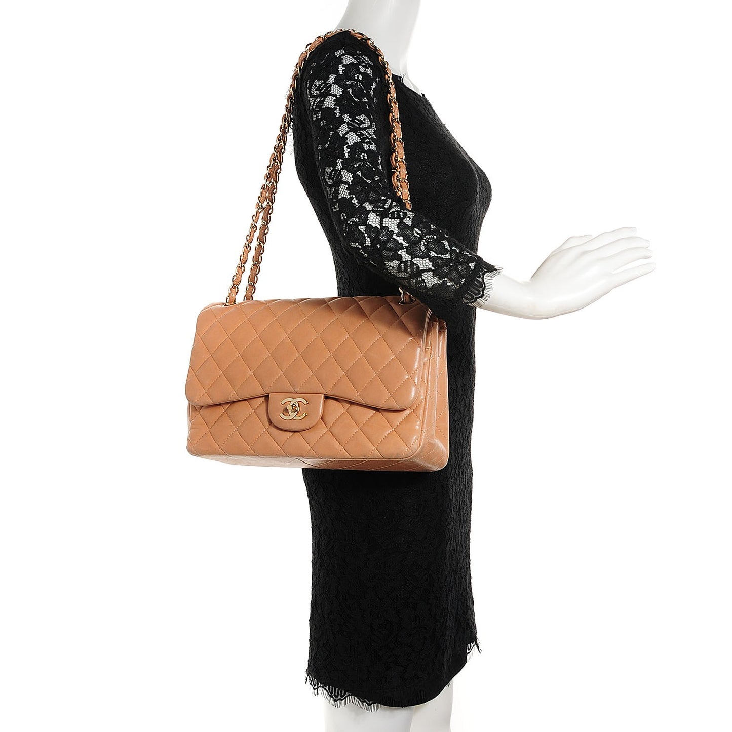 Lambskin Quilted Jumbo Double Flap Dark Beige