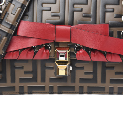 Fendi Vitello Shiny Nappa Bi-Color FF 1974 Lace Up Bow Embossed Small Kan I Shoulder Bag Maya Black Fragola 9 of 9