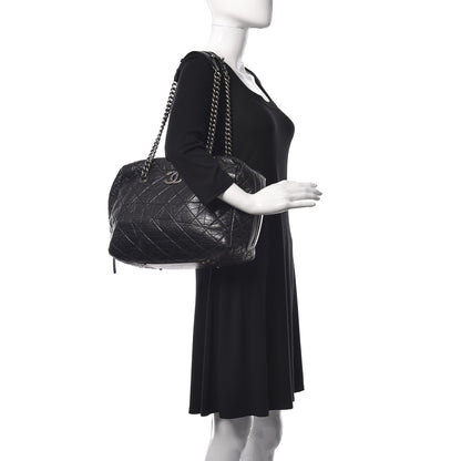 Chanel Aged Calfskin Quilted Large Secret Tag Bowling Bag Black 2 of 13