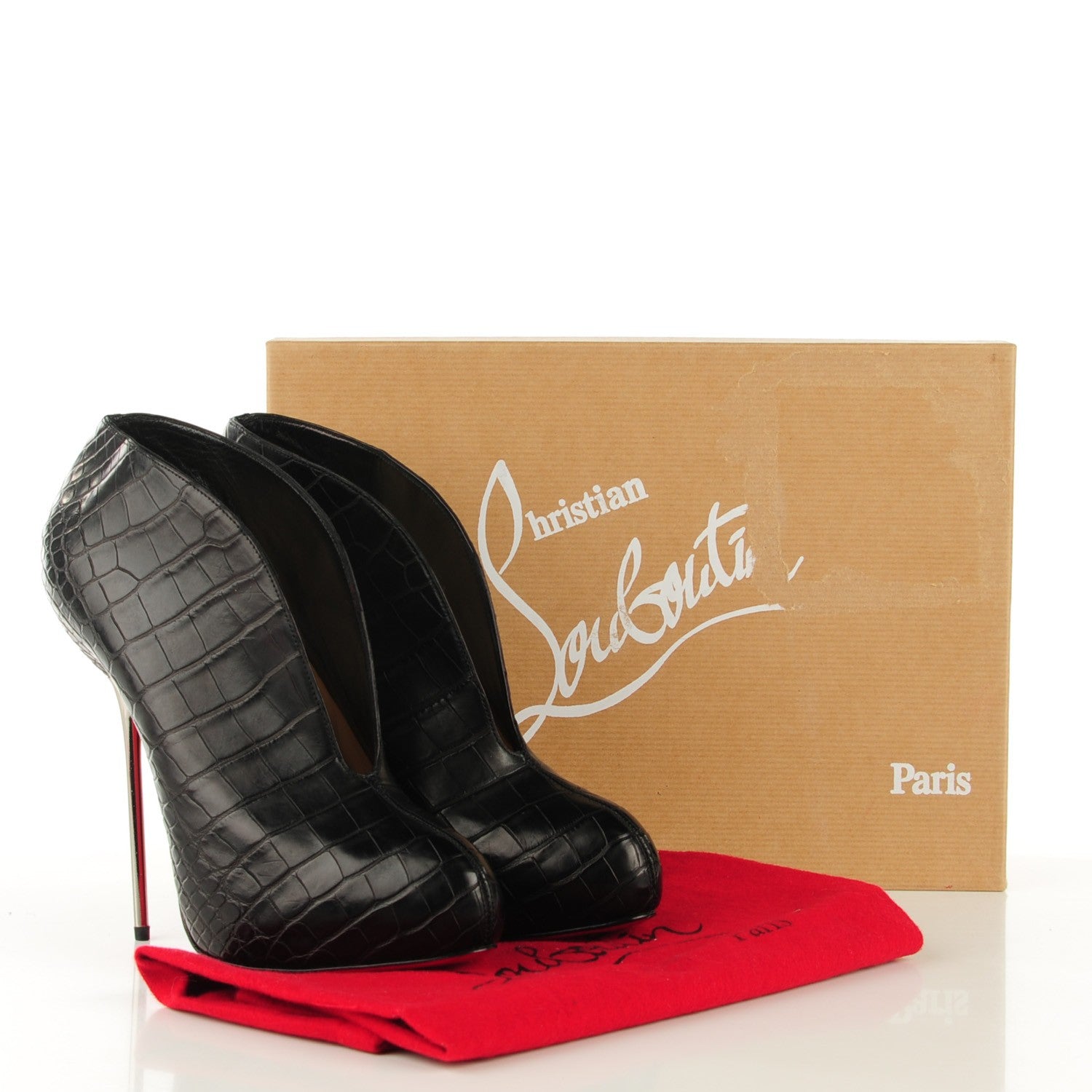 Christian Louboutin Matte Crocodile Fastissima 120 Booties 38.5 Black 7 of 7