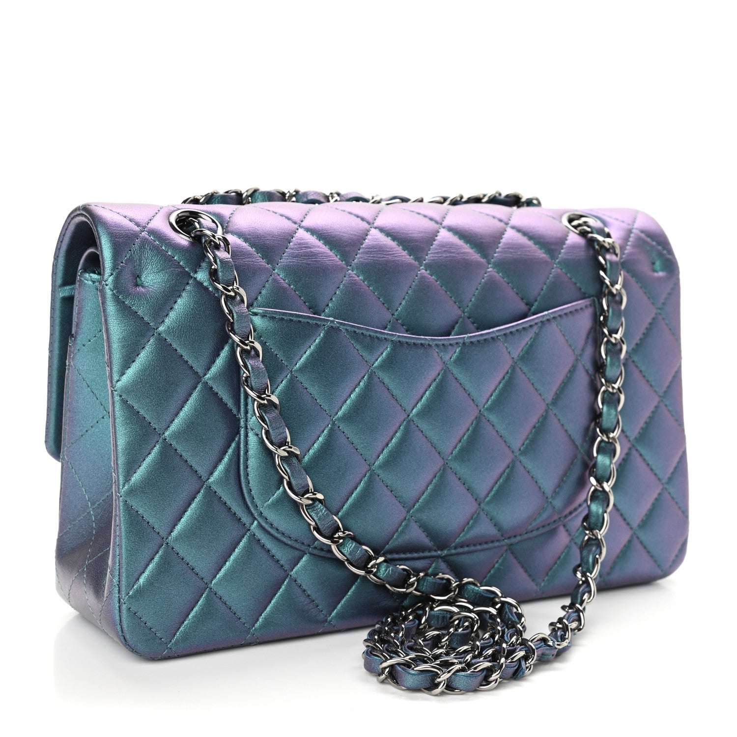 Chanel Iridescent Lambskin Quilted Medium Double Flap Turquoise 3 of 10