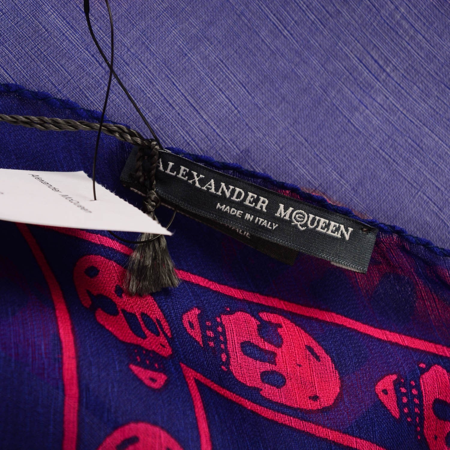 Alexander McQueen Silk Chiffon Skull Scarf Blue Red 5 of 6