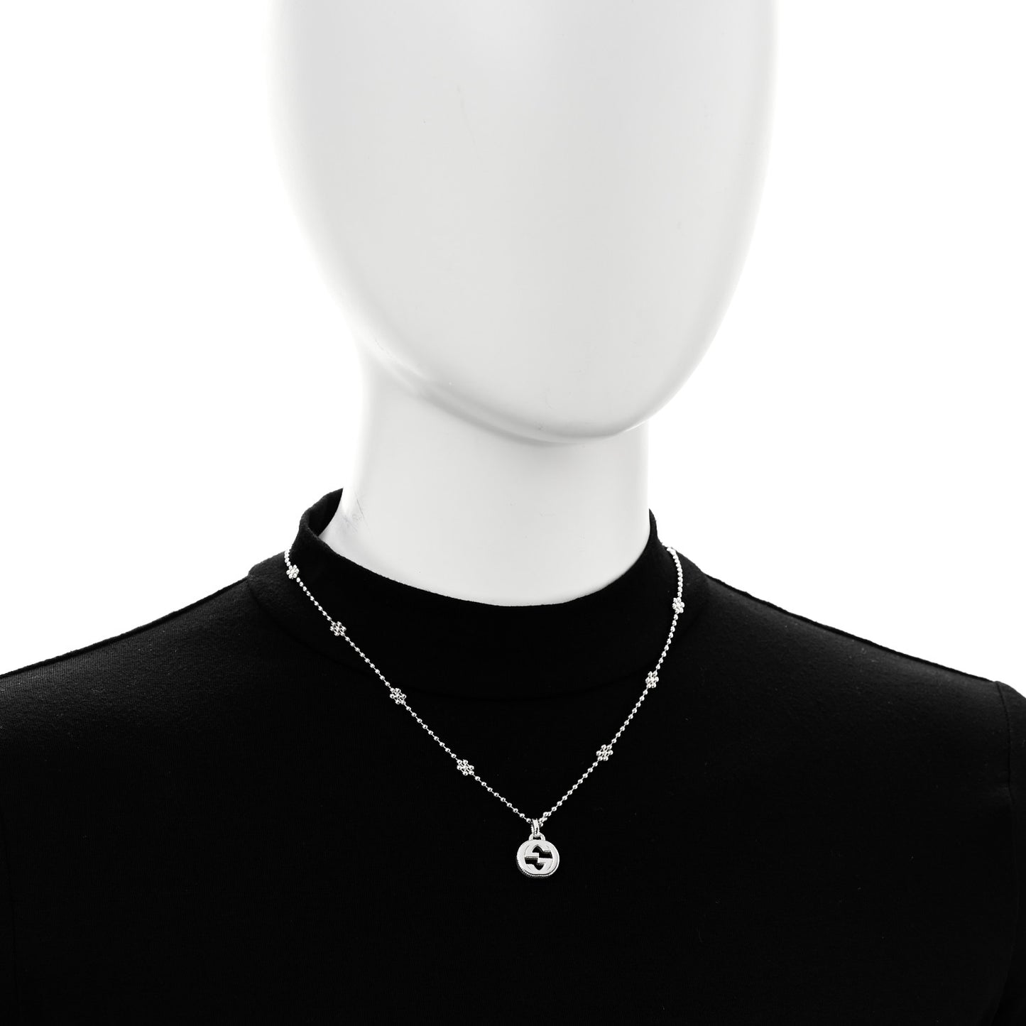 Sterling Silver Interlocking GG Pendant Beaded Necklace