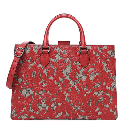 Gucci GG Supreme Monogram Arabesque Large Top Handle Bag Beige Hibiscus Red 1 of 9