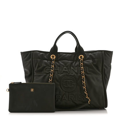Chanel Calfskin Embossed Medium Deauville Tote Khaki 3 of 13
