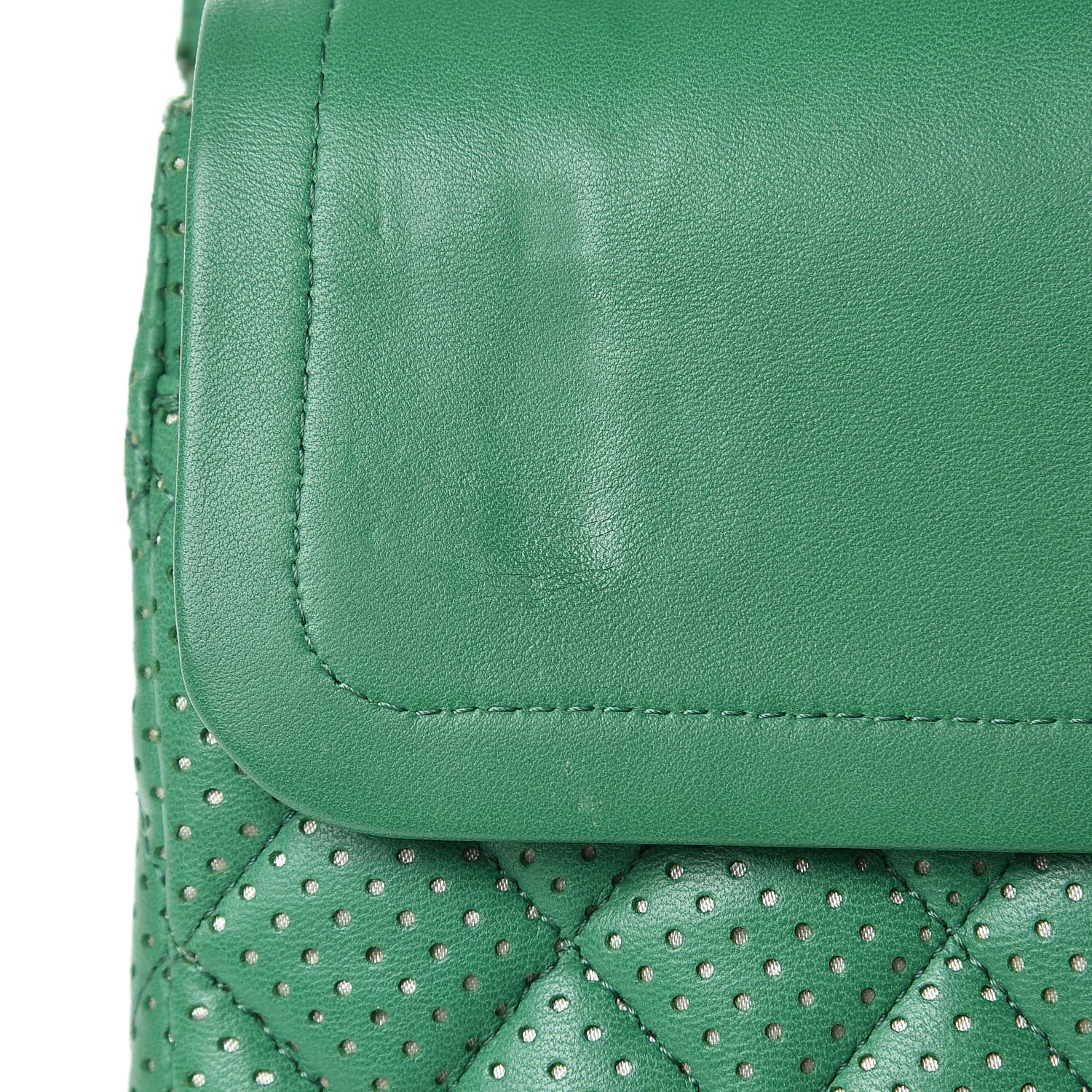 Chanel Lambskin Perforated Medium Double Flap Green 13 of 15