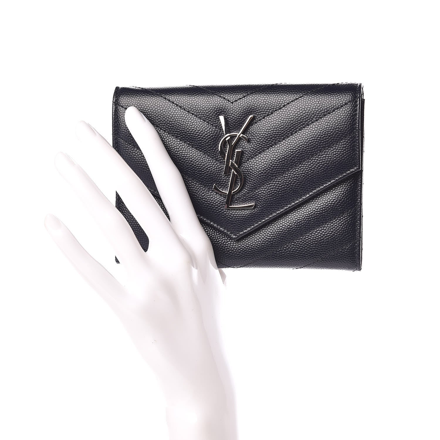 Saint Laurent Grain De Poudre Matelasse Chevron Small Monogram Passport Case Deep Marine 2 of 10