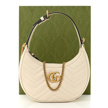 Gucci Calfskin Matelasse Chevron Mini GG Marmont Half Moon Hobo Mystic White 15 of 15