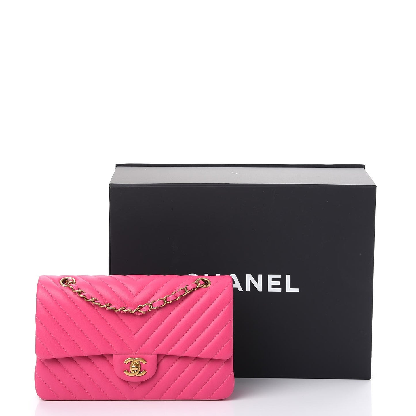 Lambskin Chevron Quilted Medium Double Flap Pink