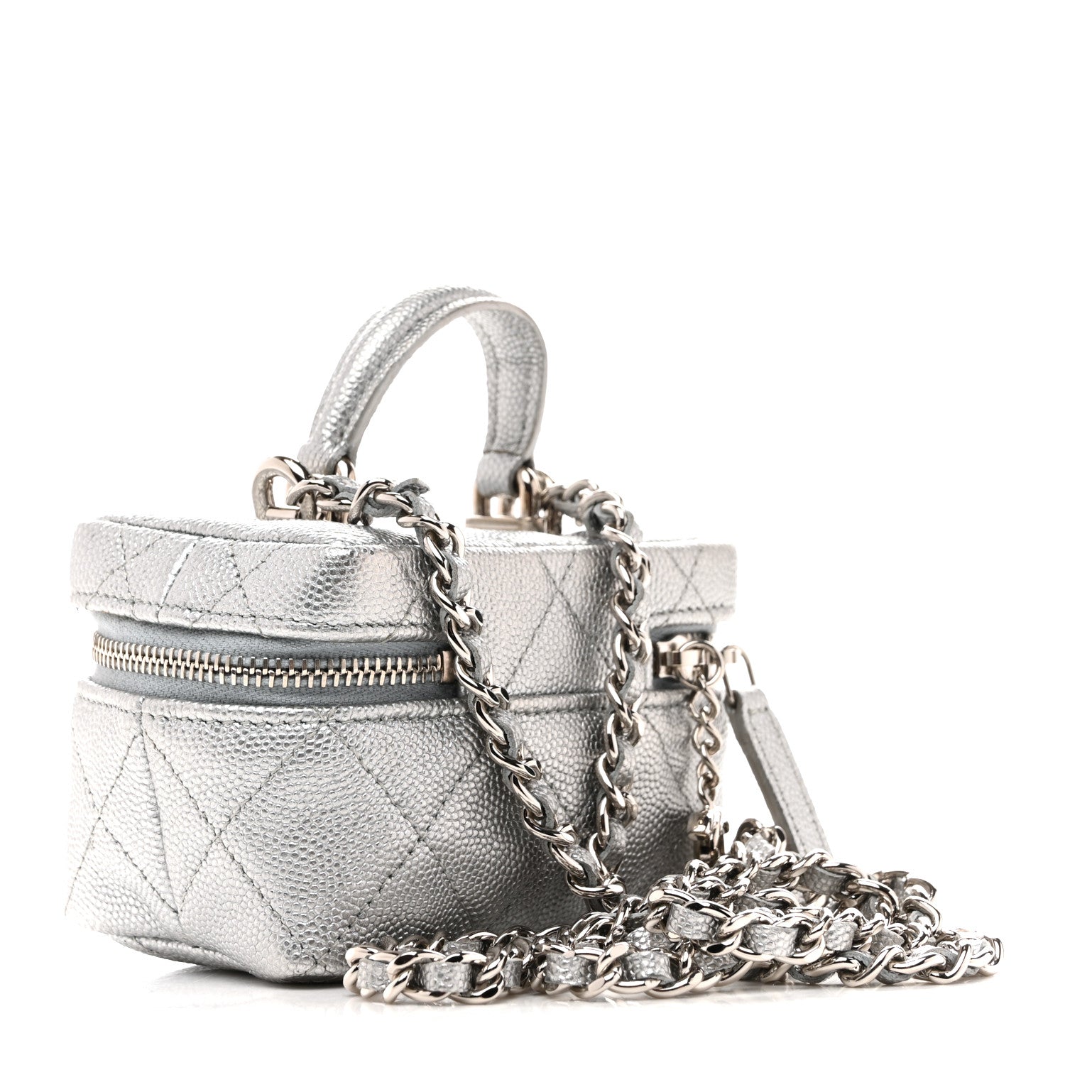 Chanel Metallic Caviar Quilted Mini Top Handle Vanity With Chain Silver 3 of 13