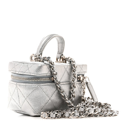 Chanel Metallic Caviar Quilted Mini Top Handle Vanity With Chain Silver 3 of 13