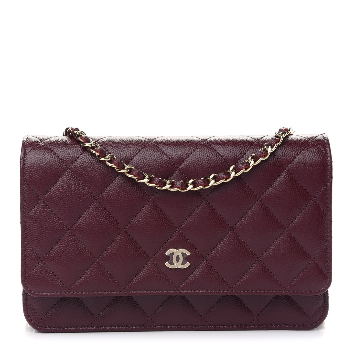 Caviar Quilted Wallet on Chain WOC Burgundy