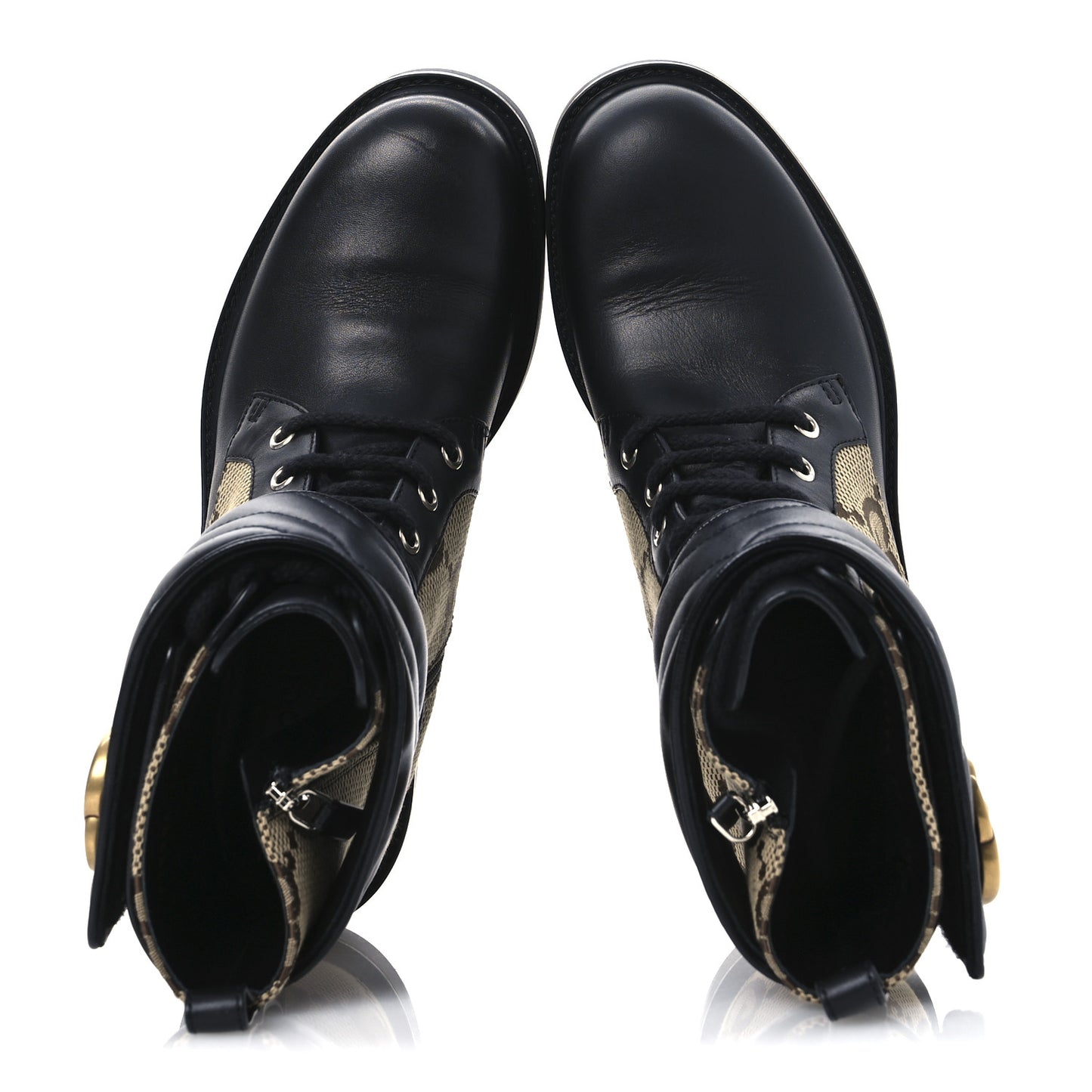Flores Calfskin Monogram Maxi GG Nappa Matelasse Double G 40mm Ankle Boots 36 Black Camel Ebony