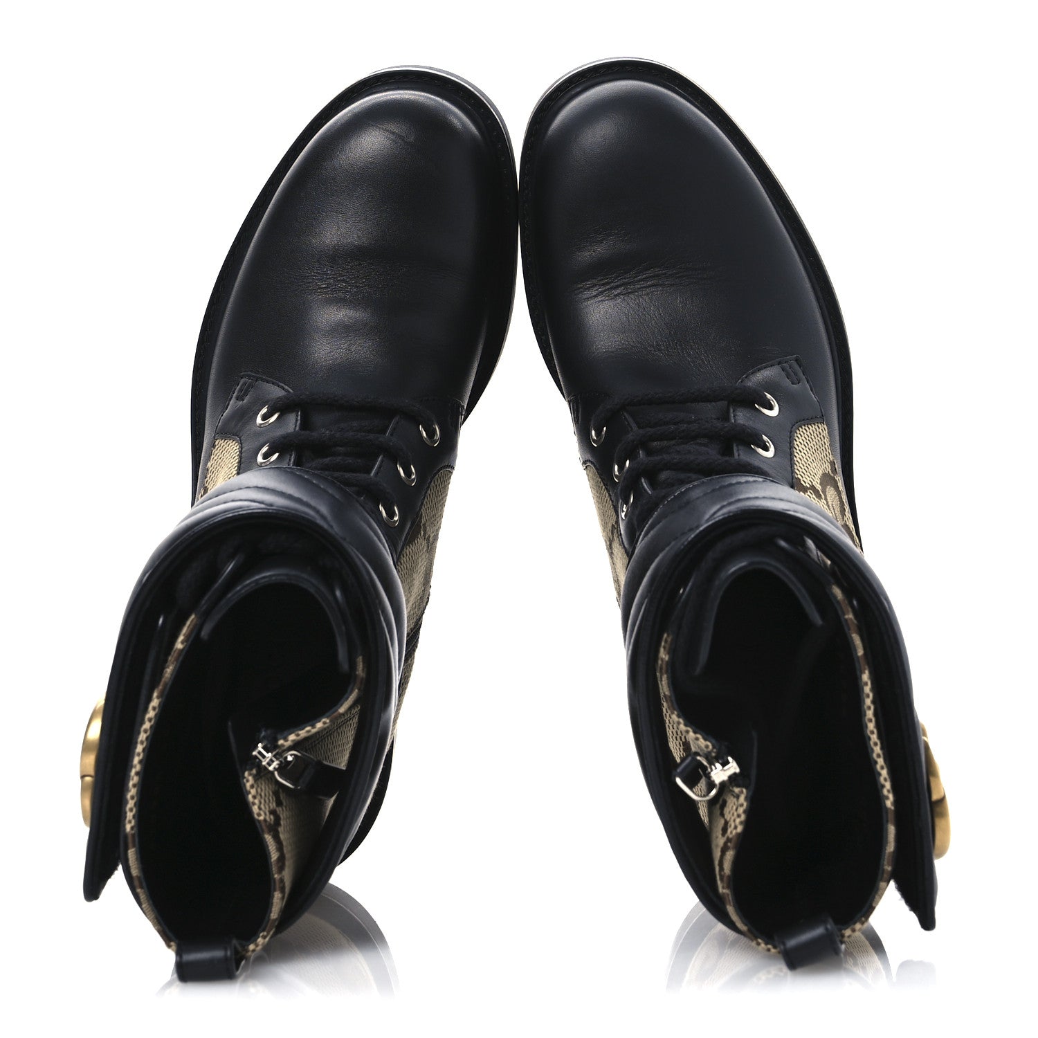 Gucci Flores Calfskin Monogram Maxi GG Nappa Matelasse Double G 40mm Ankle Boots 36 Black Camel Ebony 8 of 14