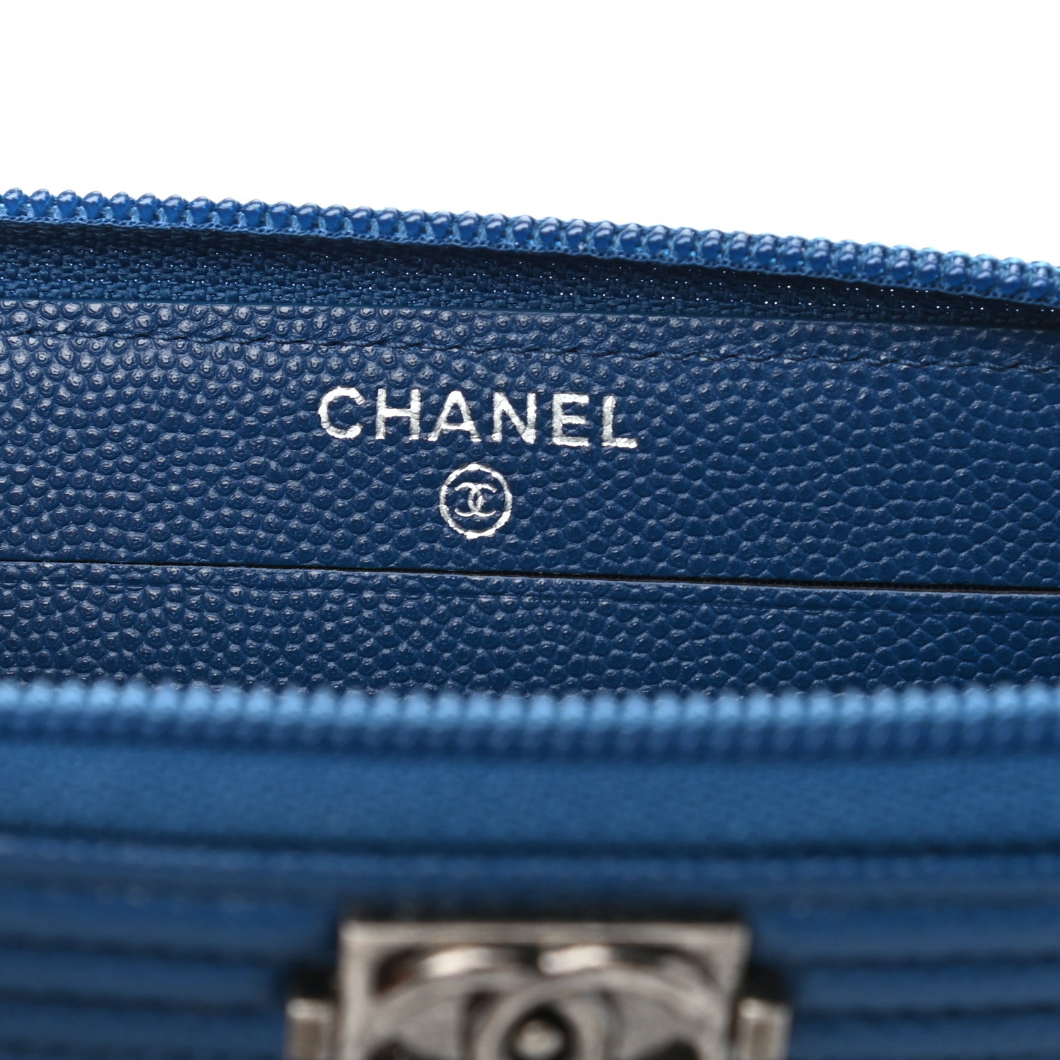 Chanel Caviar Quilted Boy Small Zip Around Wallet Blue 6 of 7