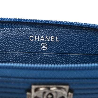 Chanel Caviar Quilted Boy Small Zip Around Wallet Blue 6 of 7
