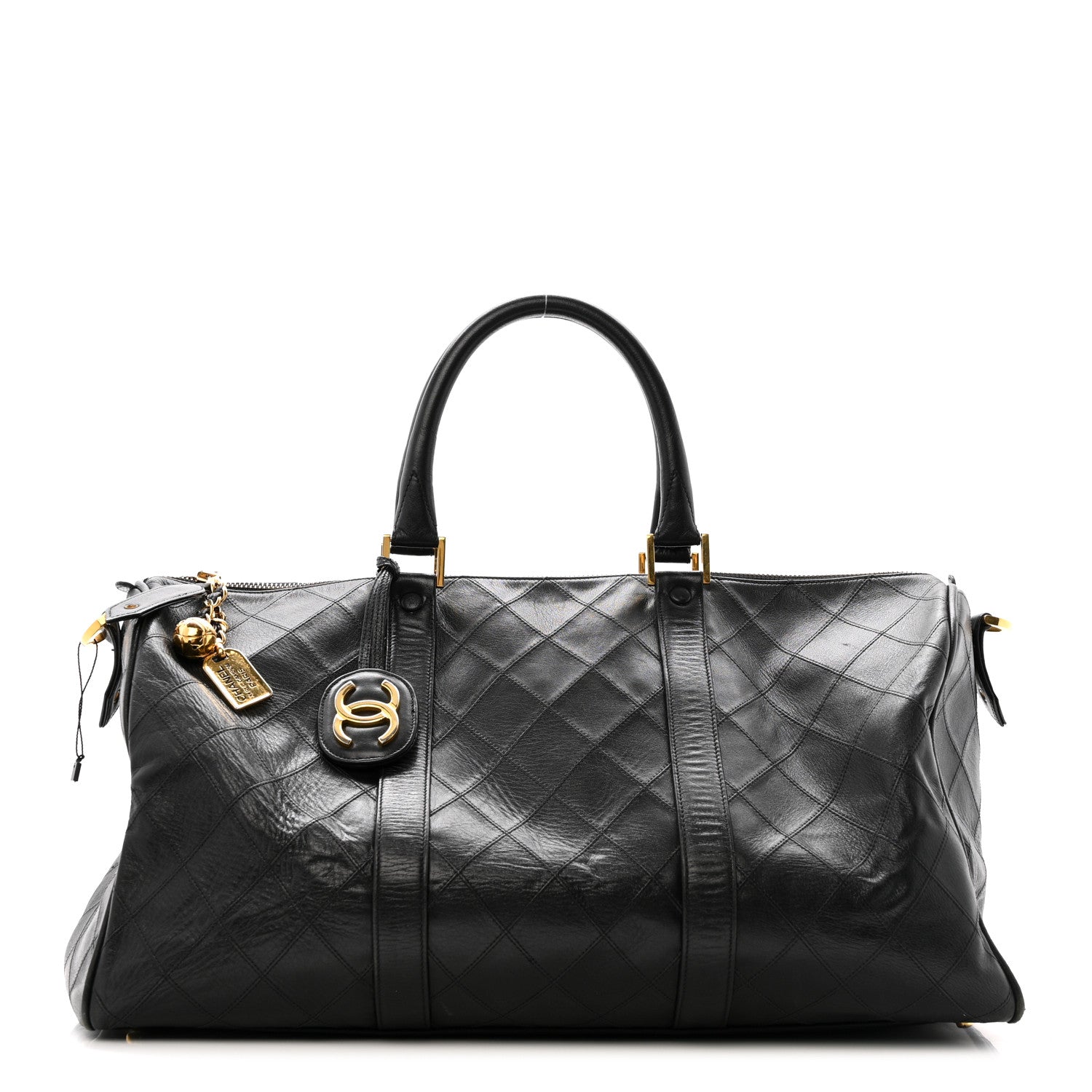 Chanel Calfskin Stitched Duffle Travel Bag Black 1793264