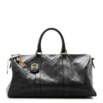 Chanel Calfskin Stitched Duffle Travel Bag Black 1 of 15