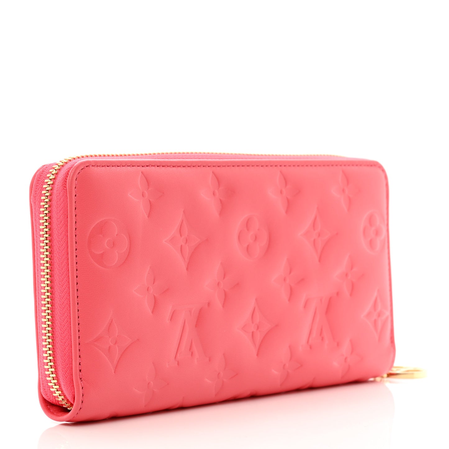 Lambskin Embossed Monogram Coussin Zippy Wallet Pink
