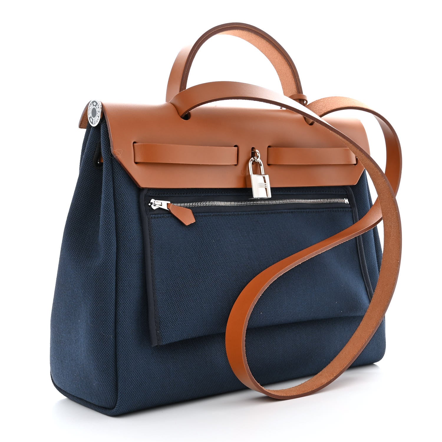 Hermes Toile Officier Vache Hunter Laque Horseshoe Herbag Zip PM 31 Bleu De Malte Natural 4 of 14