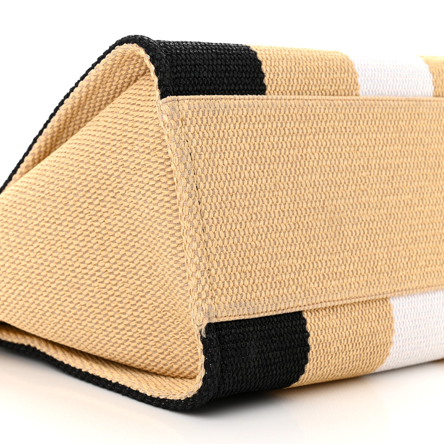 Chanel Straw Raffia Calfskin Striped Medium Deauville Tote Black Beige Ivory 9 of 12