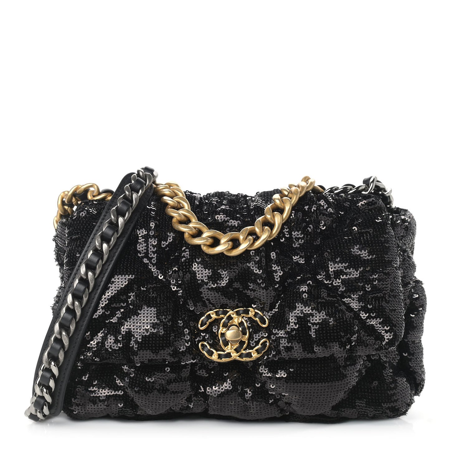 Sequin Quilted Medium Chanel 19 Flap Black
