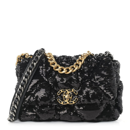 Chanel Sequin Quilted Medium Chanel 19 Flap Black 1 of 9