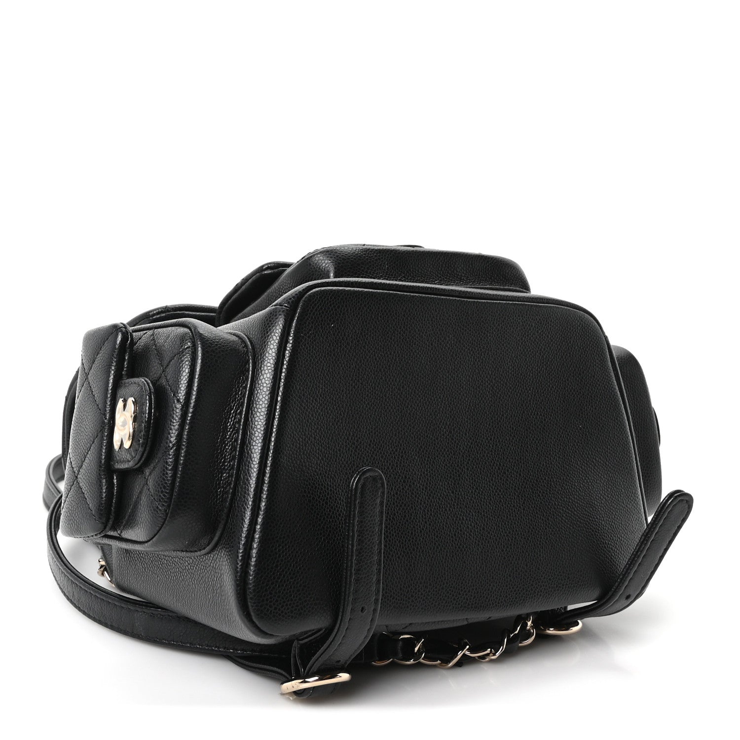 Chanel Shiny Caviar Quilted Small Pockets Drawstring Backpack Black 4 of 10