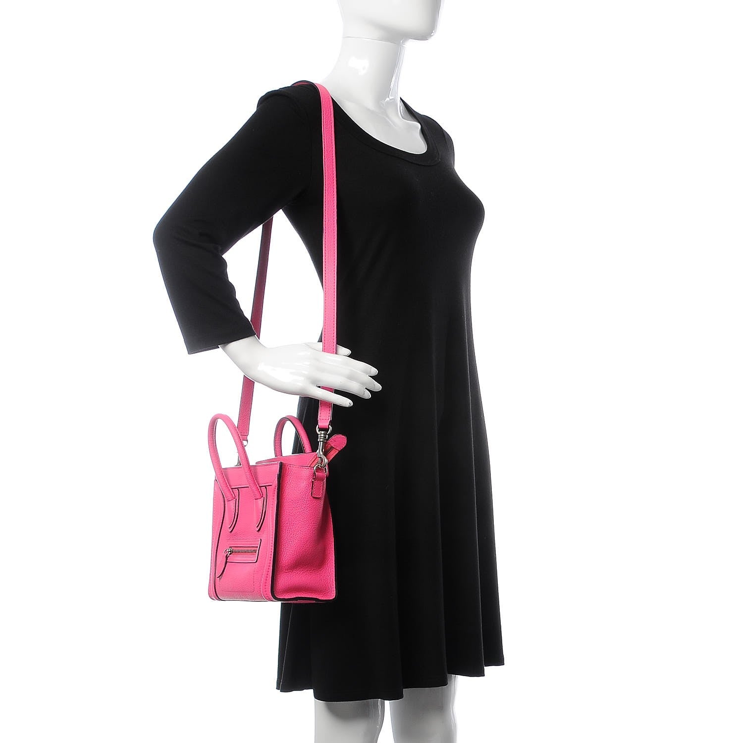 Celine Drummed Calfskin Nano Luggage Fluo Pink 2 of 16