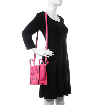 Celine Drummed Calfskin Nano Luggage Fluo Pink 2 of 16
