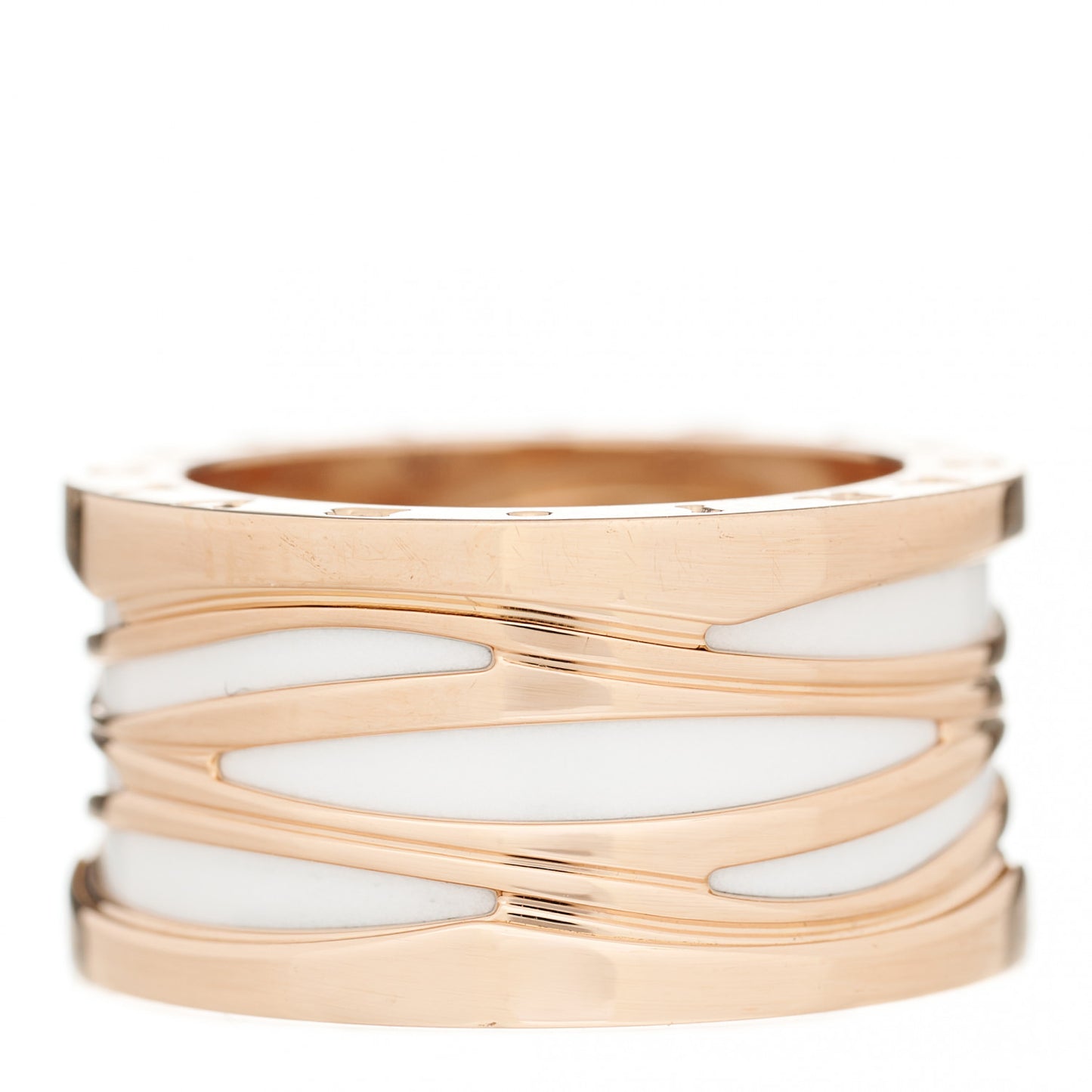 18K Rose Gold White Ceramic B.Zero1 Legend Four-Band Ring 57 8