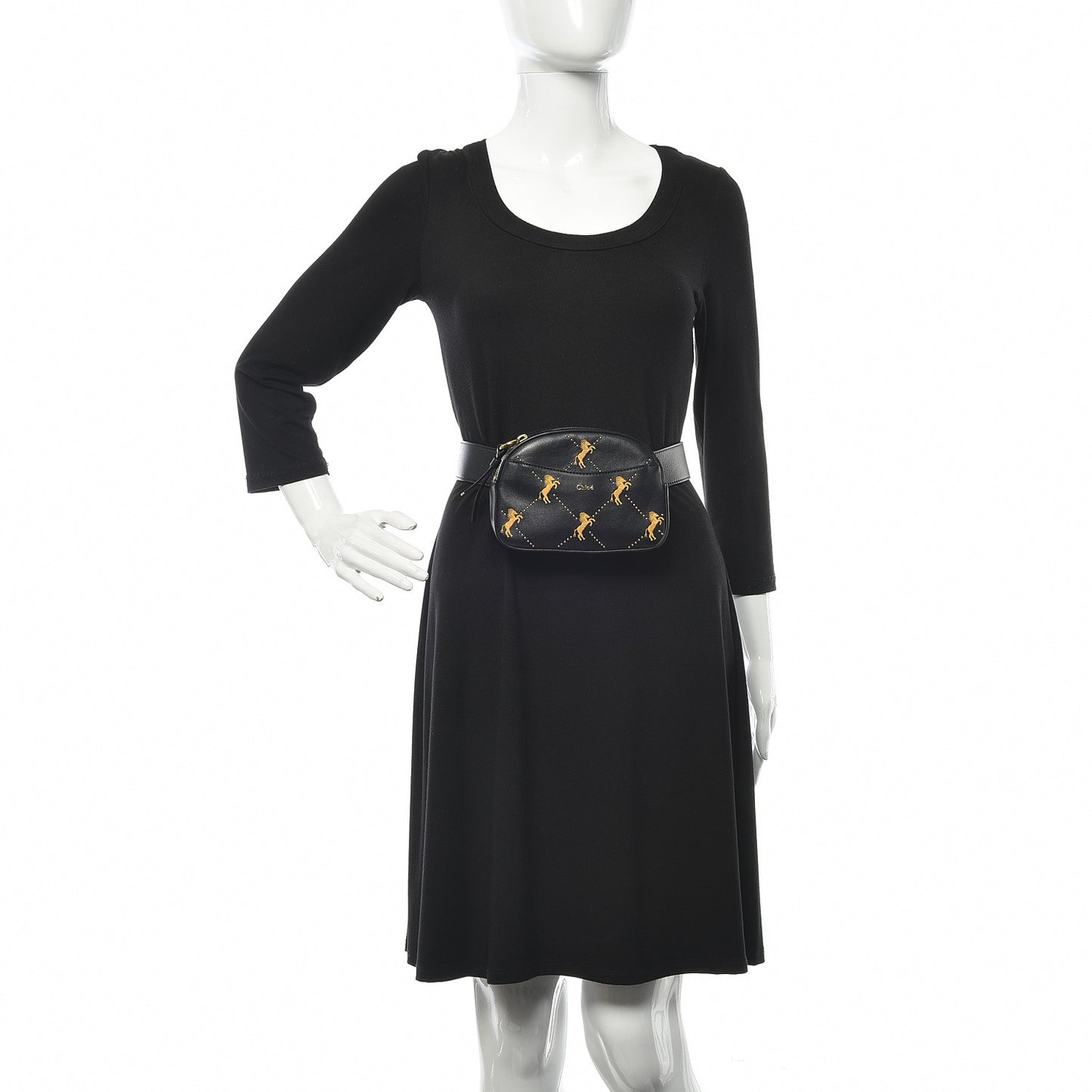 Smooth Calfskin Little Horses Embroidered Signature Belt Bag Black