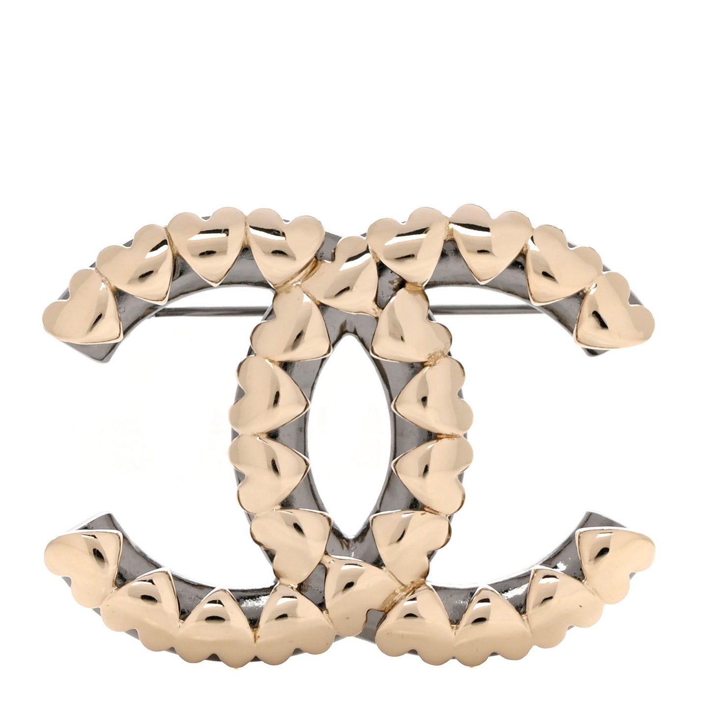 Metal CC Heart Brooch Gold Silver