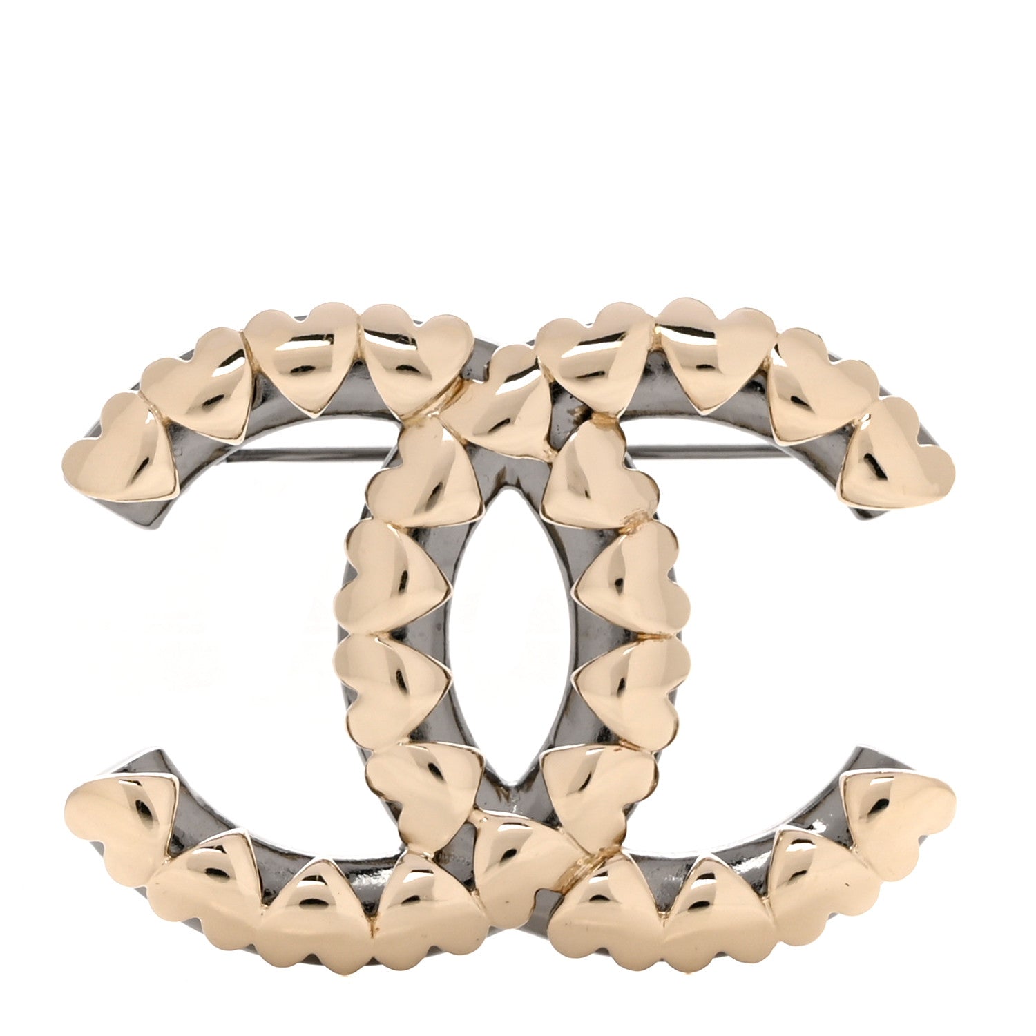 Chanel Metal CC Heart Brooch Gold Silver 1 of 4