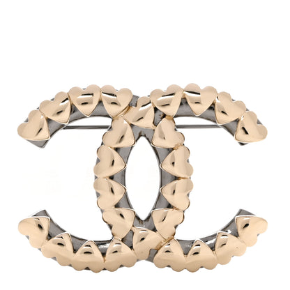 Chanel Metal CC Heart Brooch Gold Silver 1 of 4