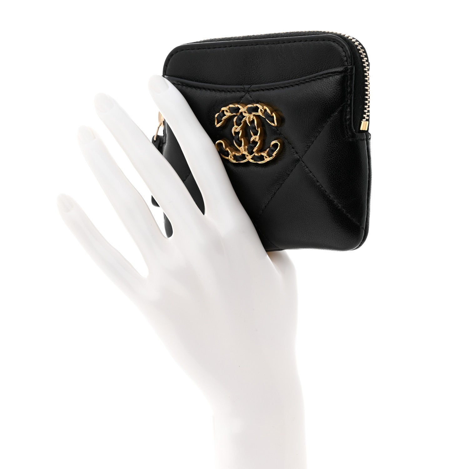 Chanel Lambskin Quilted Chanel 19 Zip Card Holder Wallet Black 2 of 8