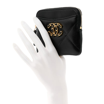 Chanel Lambskin Quilted Chanel 19 Zip Card Holder Wallet Black 2 of 8