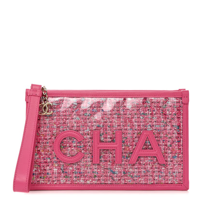 Chanel Tweed PVC Lambskin Wristlet Pouch Pink 1 of 9