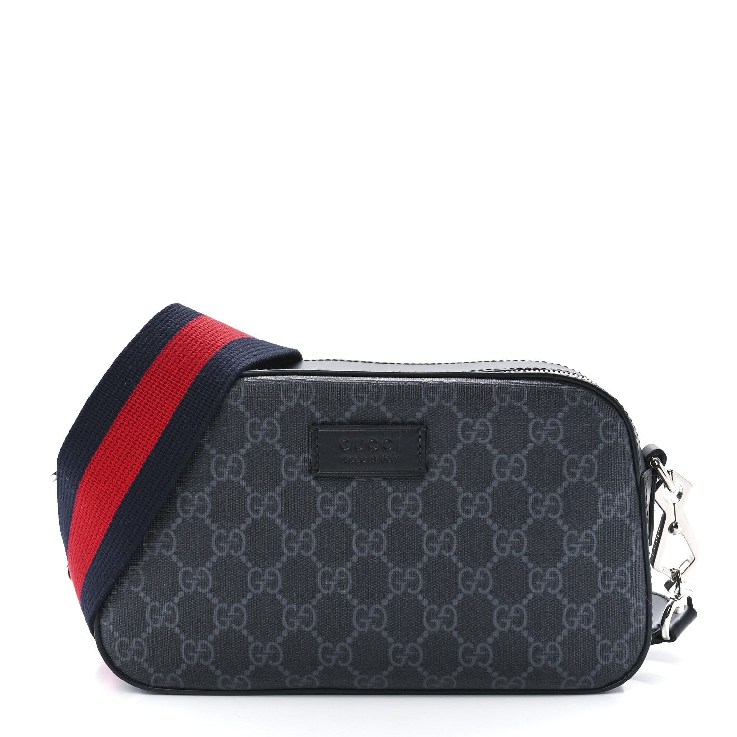 Gucci GG Supreme Monogram Web Shoulder Bag Black Grey 1 of 13