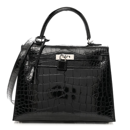 Hermes Shiny Alligator Kelly Sellier 25 Black 1 of 12