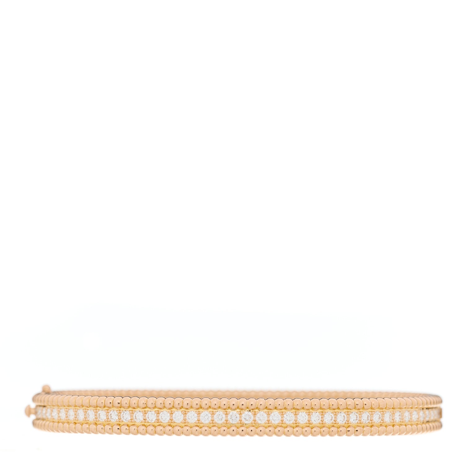 Van Cleef & Arpels 18K Rose Gold Diamond Perlee 1-Row Bangle Bracelet L 1 of 4