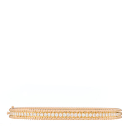Van Cleef & Arpels 18K Rose Gold Diamond Perlee 1-Row Bangle Bracelet L 1 of 4